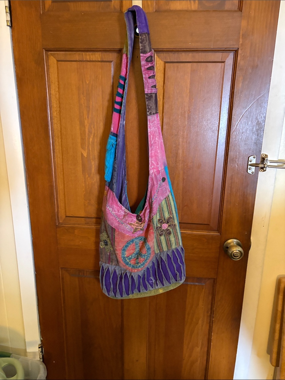 Boho Patchwork Crossbody Bag in Pink & Purple